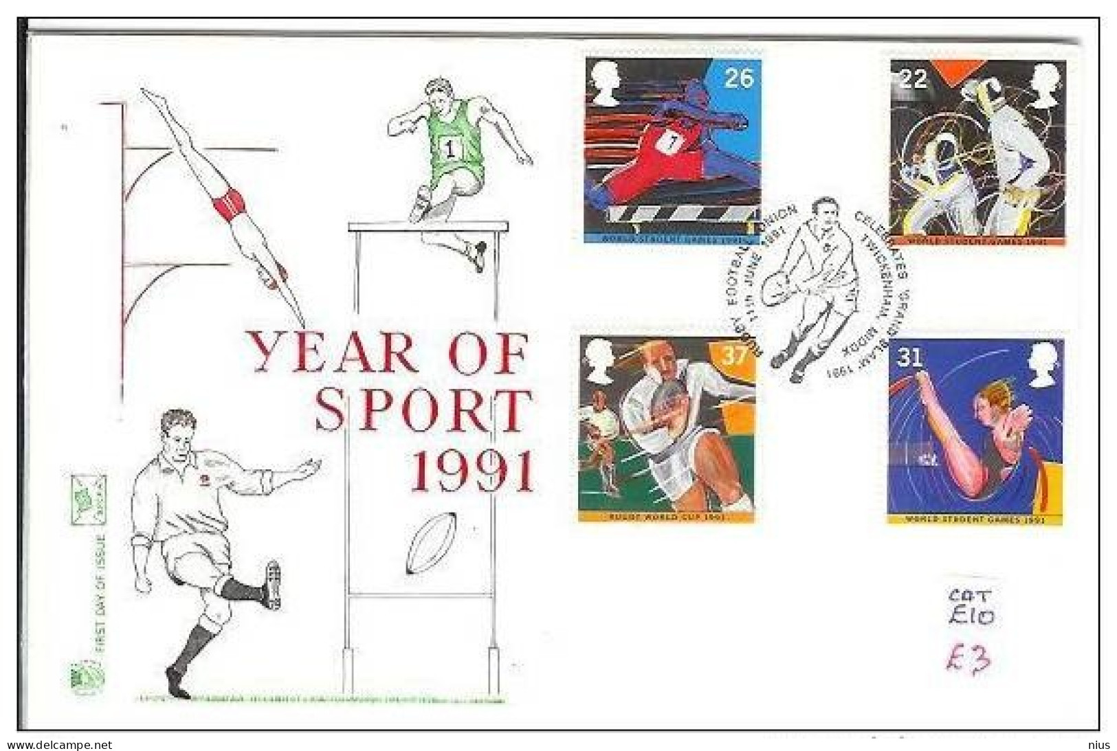 Great Britain 1991 FDC United Kingdom, England, Year Of Sport Sports Rugby, Fencing, Running, Gymnastics Swimming - 1991-2000 Dezimalausgaben