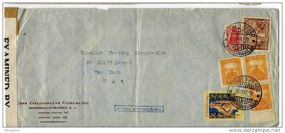 194    Air Letter To USA  US Censor Tape - Colombia