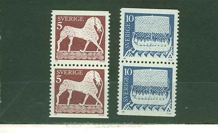 4S0109 Sculpture Sur Pierre Cheval Drakkar Des Vikings Paire Verticale 778c Et 779c Suede 1973 Neuf ** - Unused Stamps