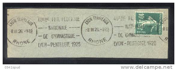 1926 France 69  Flamme Krag  Lyon Terreaux  Gymnastique  Gymnastics Ginnastica  Sur Fragment - Gymnastik