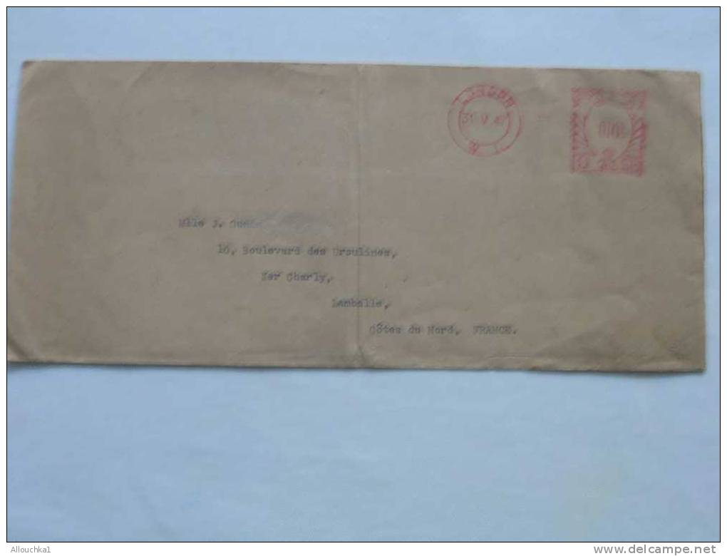 1945 MARCOPHILIE LETTRE DE GREAT-BRITAIN: LONDON POUR LAMBALLE COTE DU NORD  FRANCE / PAR AVION BY AIR MAIL MACHINE A AF - Machines à Affranchir (EMA)