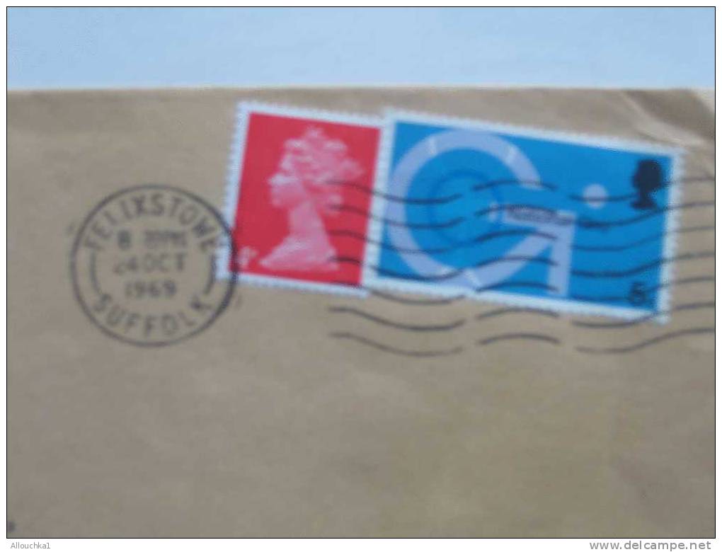 1969 MARCOPHILIE LETTRE DE GREAT-BRITAIN: FELIXSTON SUFFOLK POUR NARBONNE AUDE 11/ FRANCE BY AIR MAIL PAR AVION - Máquinas Franqueo (EMA)