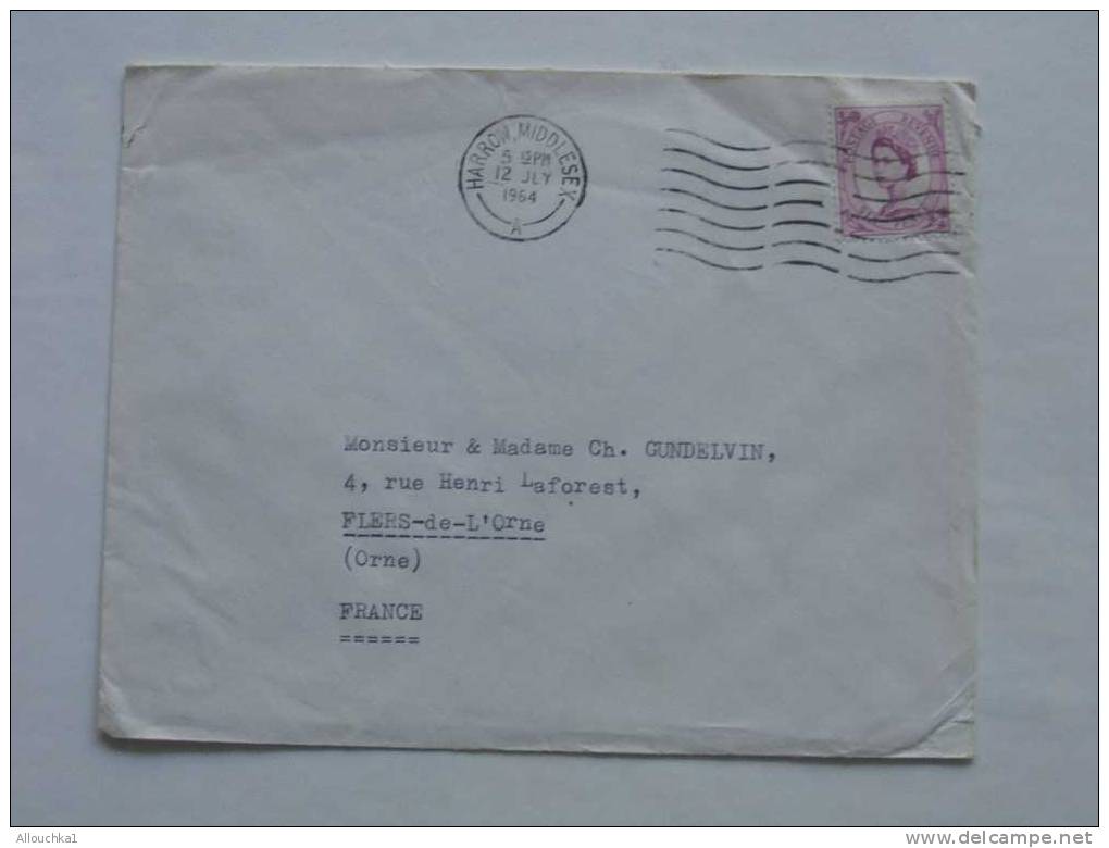 1964 MARCOPHILIE LETTRE DE GREAT-BRITAIN: HARROW MIDDLESEX POUR FLERS DE L'ORNE 61  FRANCE BY AIR MAIL PAR AVION - Machines à Affranchir (EMA)