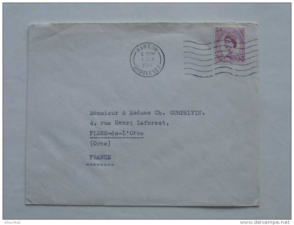 1964 MARCOPHILIE LETTRE DE GREAT-BRITAIN: HARROW MIDDLESEX POUR FLERS DE L'ORNE 61  FRANCE BY AIR MAIL PAR AVION - Máquinas Franqueo (EMA)