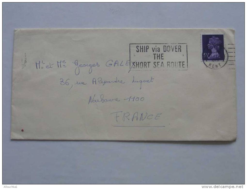1974 MARCOPHILIE LETTER  OF GREAT-BRITAIN:SHIP VIA DOVER THE SHORT SEA ROUTE /KENT P/NARBONNE FR. BY AIR MAIL PAR AVION - Franking Machines (EMA)