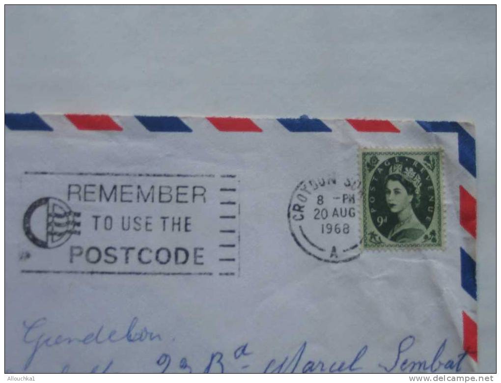 1968 MARCOPHILIE LETTER OF GREAT-BRITAIN:CROYDON  POUR LE VAL-ANDRE 22 FRANCE BY AIR MAIL PAR AVION REEXPEDITION VERS NA - Franking Machines (EMA)