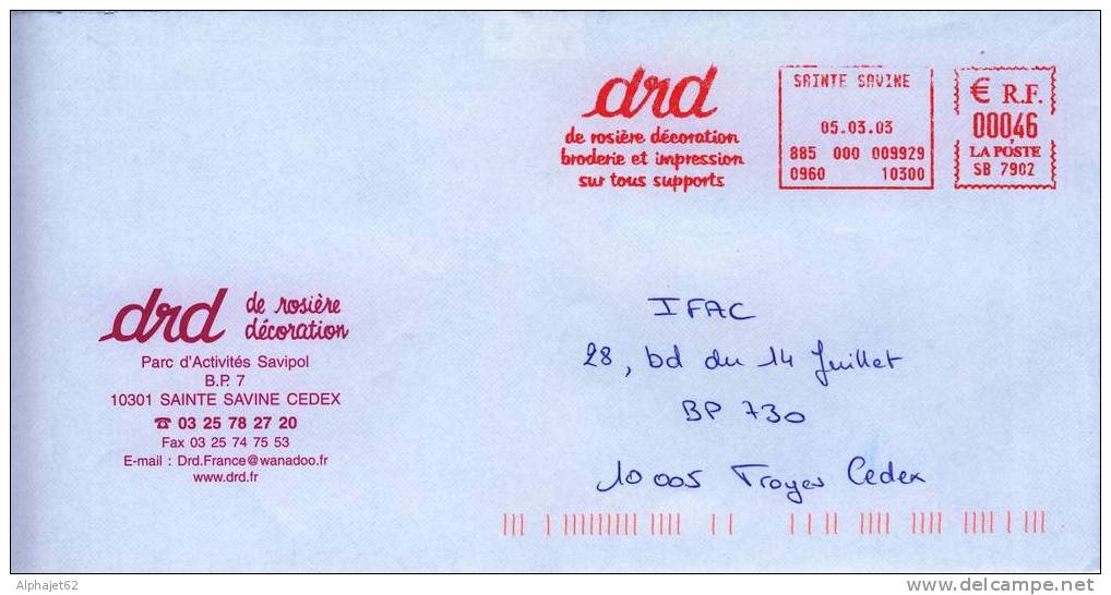 Décoration, Broderie - EMA - FRANCE - Drd De Rosière, Sainte Savine, Aube - 2003 - Autres & Non Classés