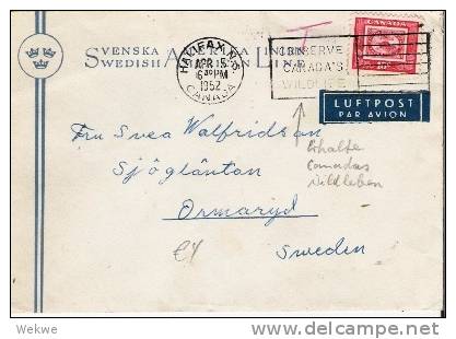 Can054/  KANADA - Tierschutz-Werbung Auf Bibermarke 1952, Halifax Nach Schweden - Brieven En Documenten