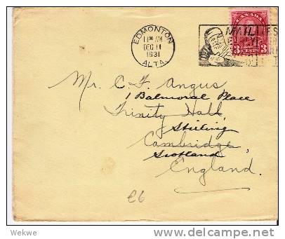 Can055/  KANADA - Edmonton Nach England,  Weihnachtsstempel, 1931 - Briefe U. Dokumente