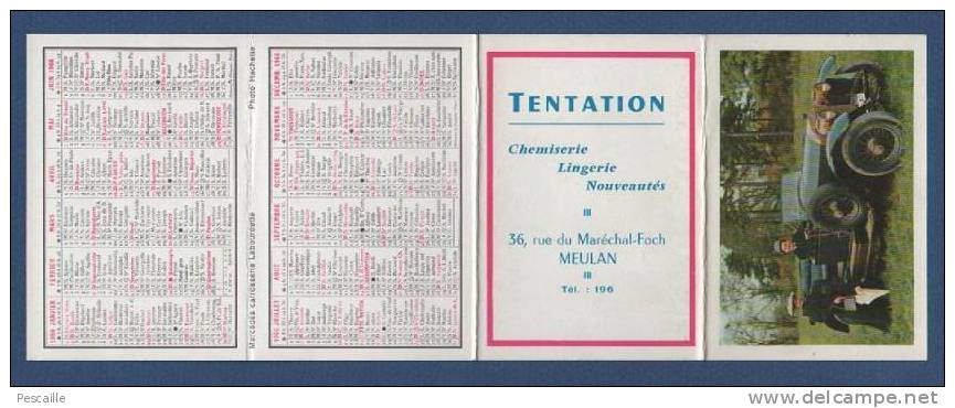 CALENDRIER 1966 - TENTATION CHEMISERIE LINGERIE NOUVEAUTES RUE DU Mal FOCH MEULAN YVELINES - CODE DE LA ROUTE - Tamaño Pequeño : 1961-70