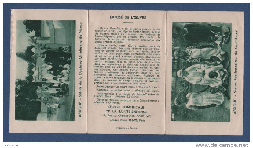 CALENDRIER 1944 OEUVRE PONTIFICALE DE LA SAINTE ENFANCE PARIS VIe - AFRIQUE SOEURS DE LA DOCTRINE CHRETIENNE DE NANCY / - Tamaño Pequeño : 1941-60