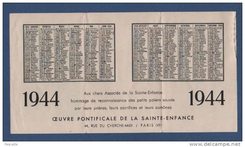 CALENDRIER 1944 OEUVRE PONTIFICALE DE LA SAINTE ENFANCE PARIS VIe - AFRIQUE SOEURS DE LA DOCTRINE CHRETIENNE DE NANCY / - Klein Formaat: 1941-60