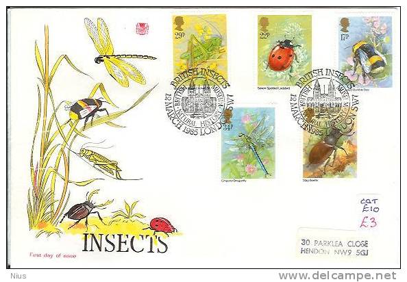 Great Britain 1985 FDC United Kingdom, England Insect Insects Beetle Dragonfly Bee Ladybird Bug Fauna - 1981-1990 Decimal Issues