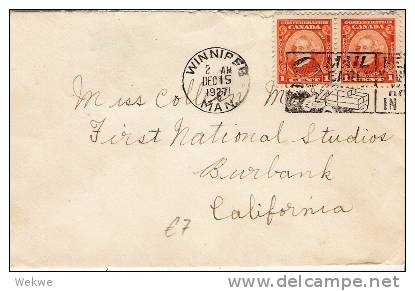 Can075/  KANADA - Mac Donald, 1 Cent (Paar). Winnipeg 1927, X-mas Stempel - Briefe U. Dokumente