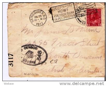 Can076/  KANADA - Georg V, 3-seitig Gezähnt. Postamtl. Flaggenstempel 1917 - Covers & Documents