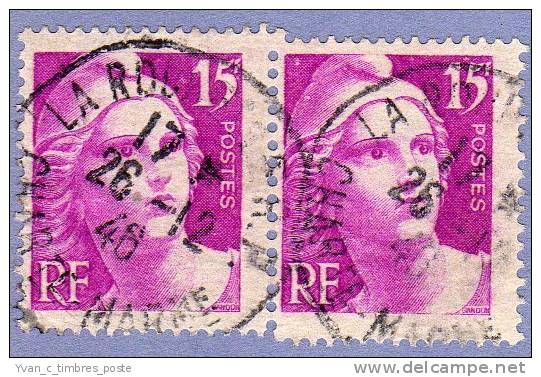 FRANCE TIMBRE N° 727 OBLITERE MARIANNE DE GANDON PAIRE AVEC MAUVAISE PRE DECOUPE DE LA DENTELURE - Used Stamps