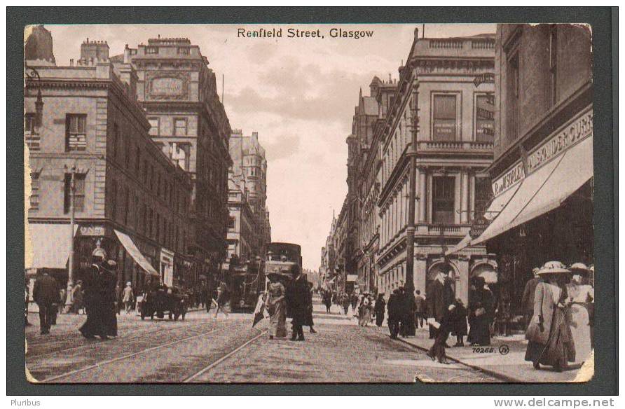 GLASGOW, RENFIELD  STREET, TRAFFIC, TRAM, VINTAGE POSTCARD - Lanarkshire / Glasgow