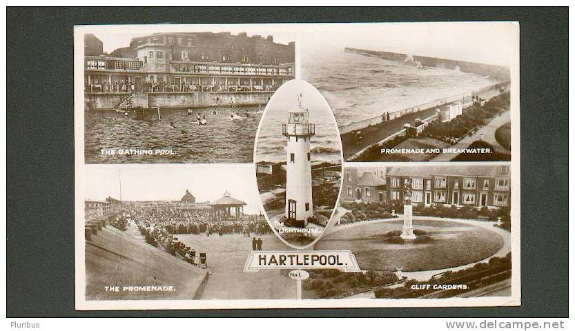 HARTLEPOOL LIGHTHOUSE, PROMENADE, POOL, CLIFF GARDENS, VINTAGE POSTCARD - Autres & Non Classés