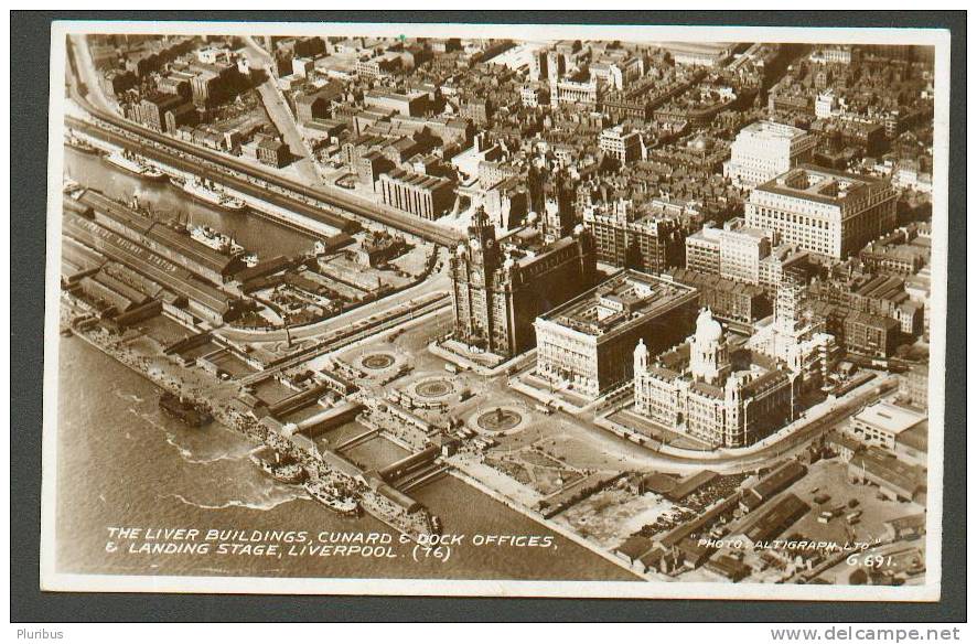 THE LIVER BUILDINGS, CUNARD & DOCK OFFICES, LANDING STAGE, LIVERPOOL, VINTAGE POSTCARD - Liverpool