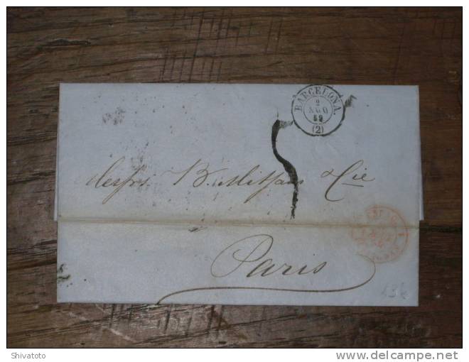 (173) Beautiful Old Stampless Cover From Barcelona(Spain-08/02/1852)to Paris(France) - ...-1850 Prefilatelia