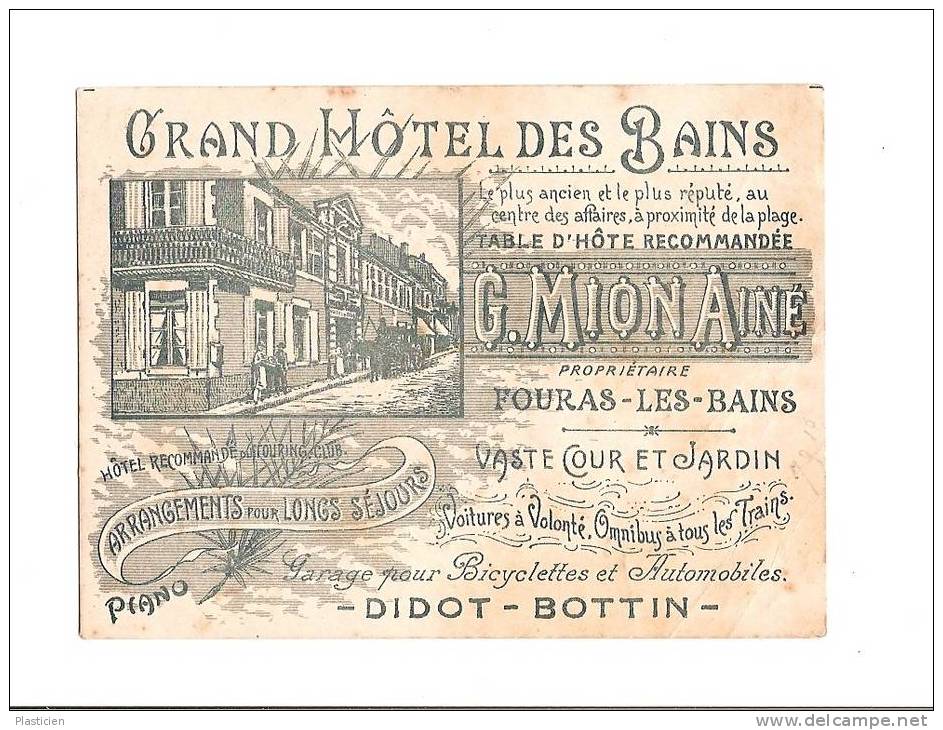 BELLE CARTE PUBLICITAIRE HOTEL DES BAINS G. MION AINE à FOURAS LES BAINS - Restaurants