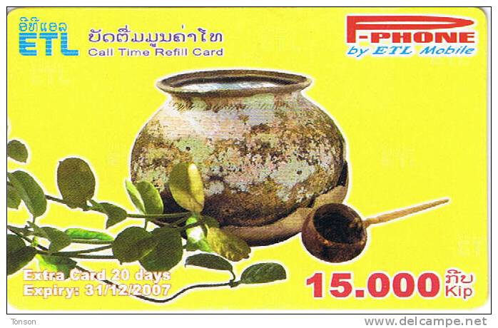 Laos, 15.000 Kip, P-Phone, Call Time Refill Card, 2 Scans. - Laos