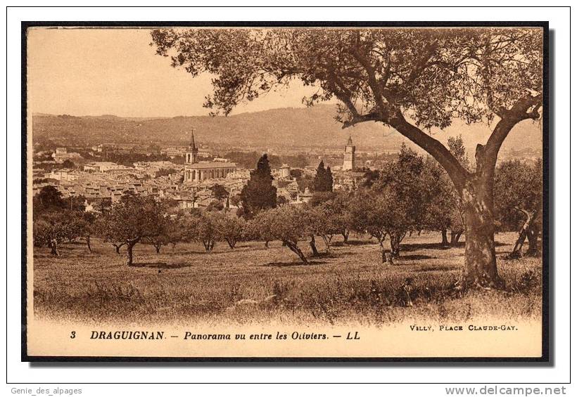 83 DRAGUIGNAN, Panorama Vu Entre Les Oliviers, Ed LL -3-, Villy, CPA écrite En 1935 - Draguignan