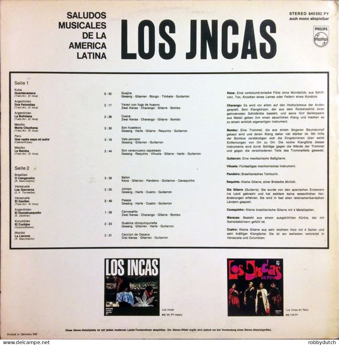 * LP * LOS INCAS - SALUDOS MUSICALES DE LA AMERICA LATINA  (Germany 19) - Musiques Du Monde