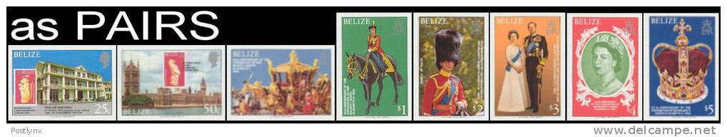 BELIZE 1979 Mythology Stage-coach Horse Coron. Stamps On Stamps 2nd IMPERF.PAIR:8 (16 Stamps) - Belize (1973-...)
