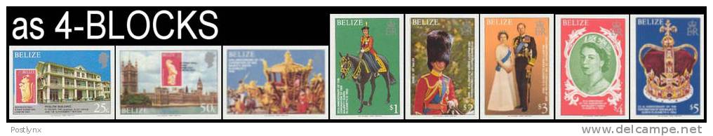 BELIZE 1979 Mythology Stage-coach Horse Coron. Stamps On Stamps 2nd Ser.IMPERF.4-BLOCKS:8 (32 Stamps) - Belize (1973-...)