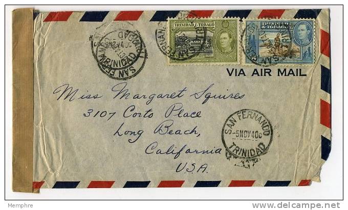 1940  Censored   Letter To USA  Unprinted Censor Tape - Trinidad Y Tobago