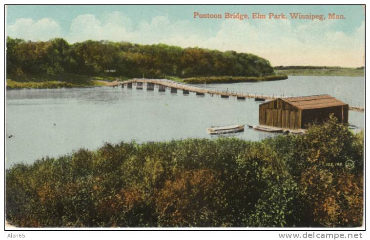 Pontoon Bridge Elm Park In Winnipeg Manitoba Canada On Vintage Postcard - Winnipeg