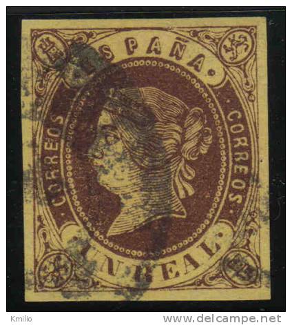 Edifil 61 1862 1 Real Marrón Sobre Amarillo Usado, Catálogo 24 Euros - Gebruikt