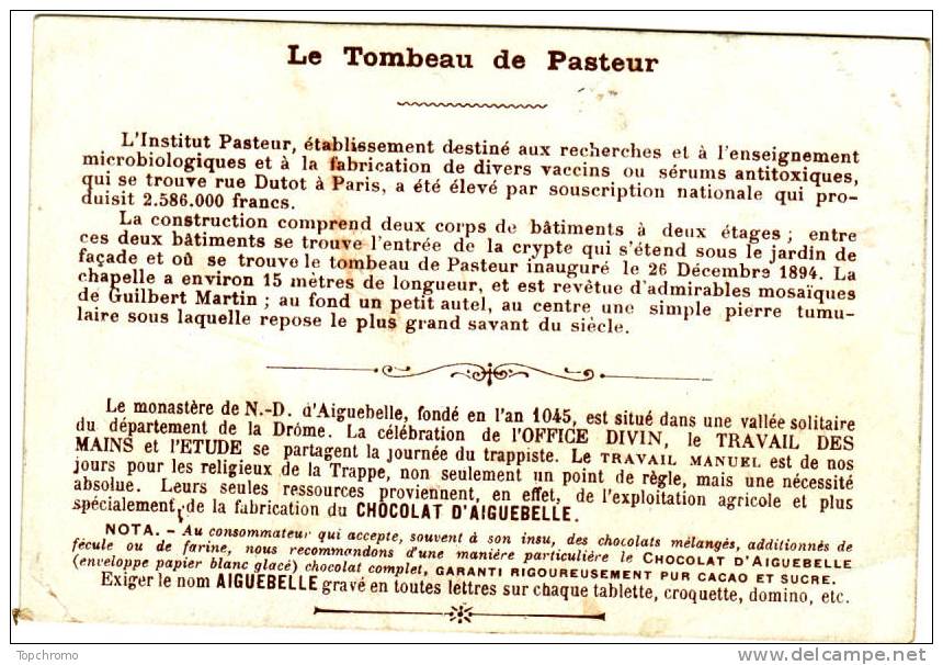 CHROMO Didactique  Aiguebelle Le Tombeau De Pasteur à L'institut Pasteur - Aiguebelle