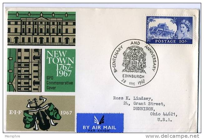 1967 Edinburgh  Bi-Centenary GPO Commemorative Cover  10/- Edinburgh Castle Stamp - Covers & Documents