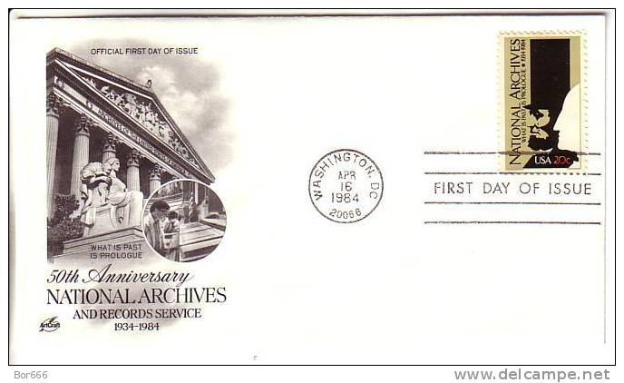 USA First Day Cover ( FDC ) 1984 - National Archives - Us Independence