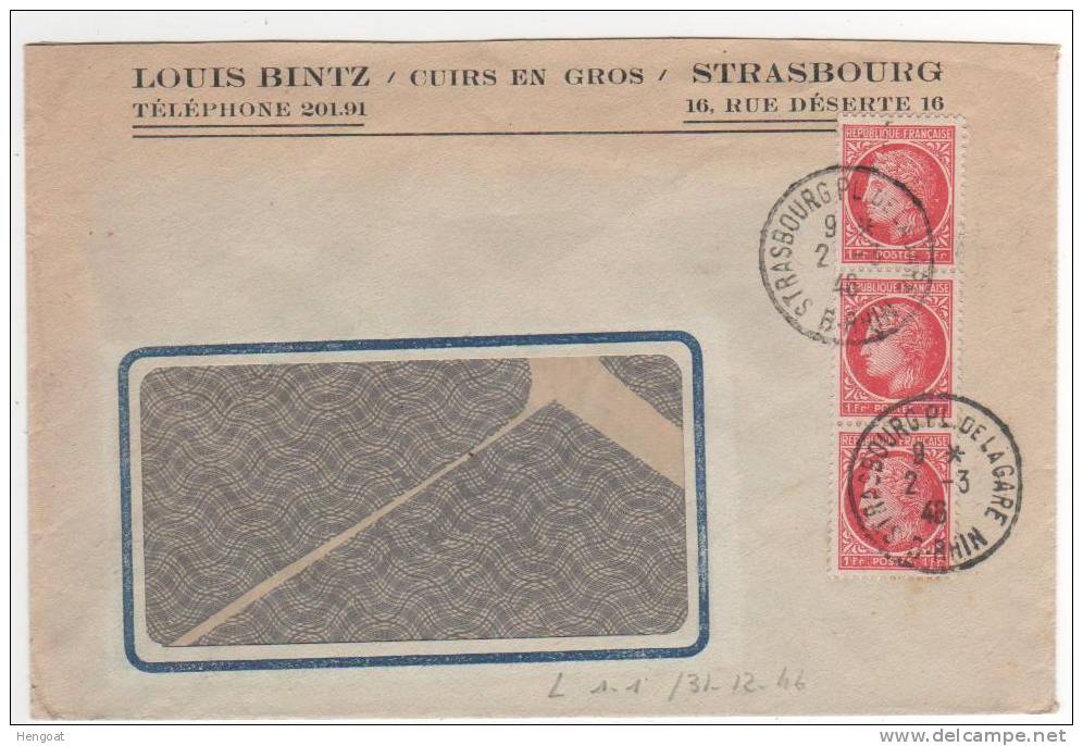 Enveloppe à Entête Thème " Cuirs " De Strasbourg Place De La Gare Du 2/ 3 /46, Ntête à Thème... - Briefe U. Dokumente