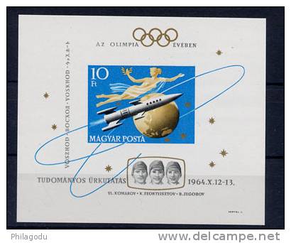 Hongrie 1965, Espace, Astronautes (Komarov, Begorov, Feoktysztov), BF 50 Non Dentelé - Europa