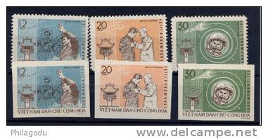 Vietnam Du Nord 1962, Visite Cosmonaute Titov. Yv 278 /80 Dent Et Non Dentelé Neuf Cote 27 E - Asia