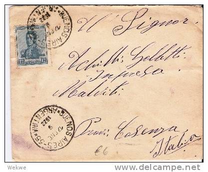 Arg065/  ARGENTINIEN - San Martin 12 Cents, Einzelfrankatur, Italien 1922 - Briefe U. Dokumente