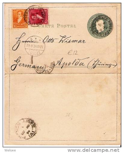 Arg090/ ARGENTINIEN -  Kartenbrief + 2 Marken San Martin 1897 Nach Sachsen, (Apolda) - Ganzsachen