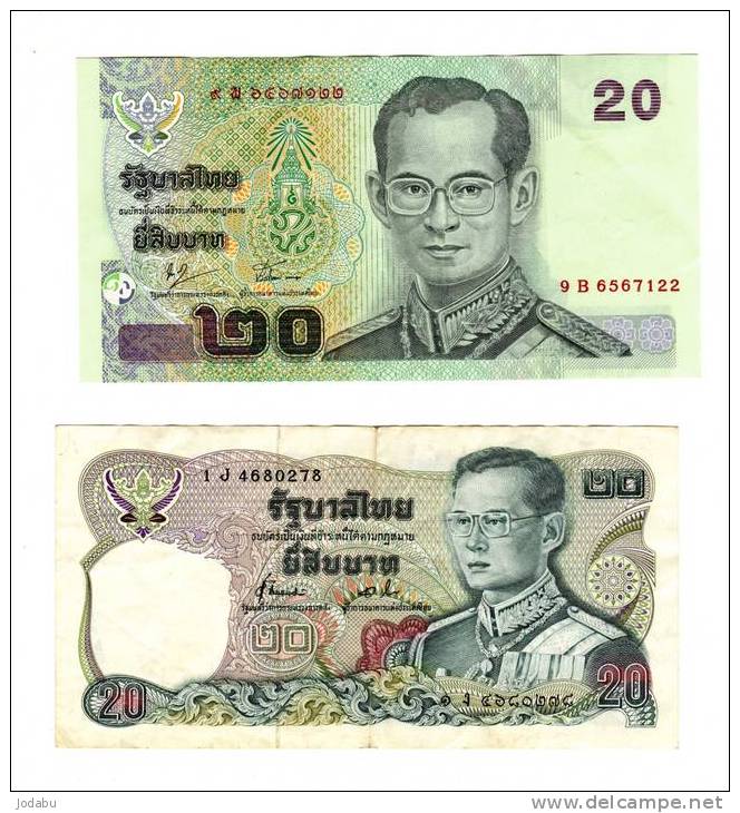 2 Billets De 20 Baths  - Thailande -  Billets Frippés - Thailand