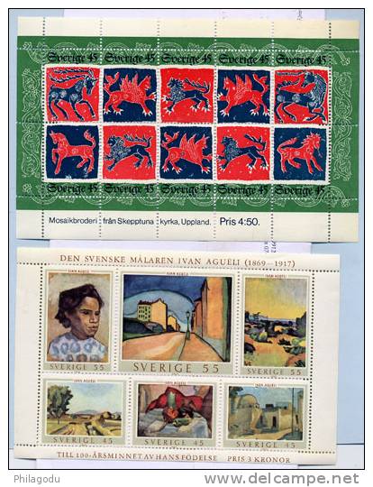 30488++ Suède 1969 Et 1974,  Bf 1 Et 6 Neuf, Peinture Et Animaux, - Blocks & Kleinbögen