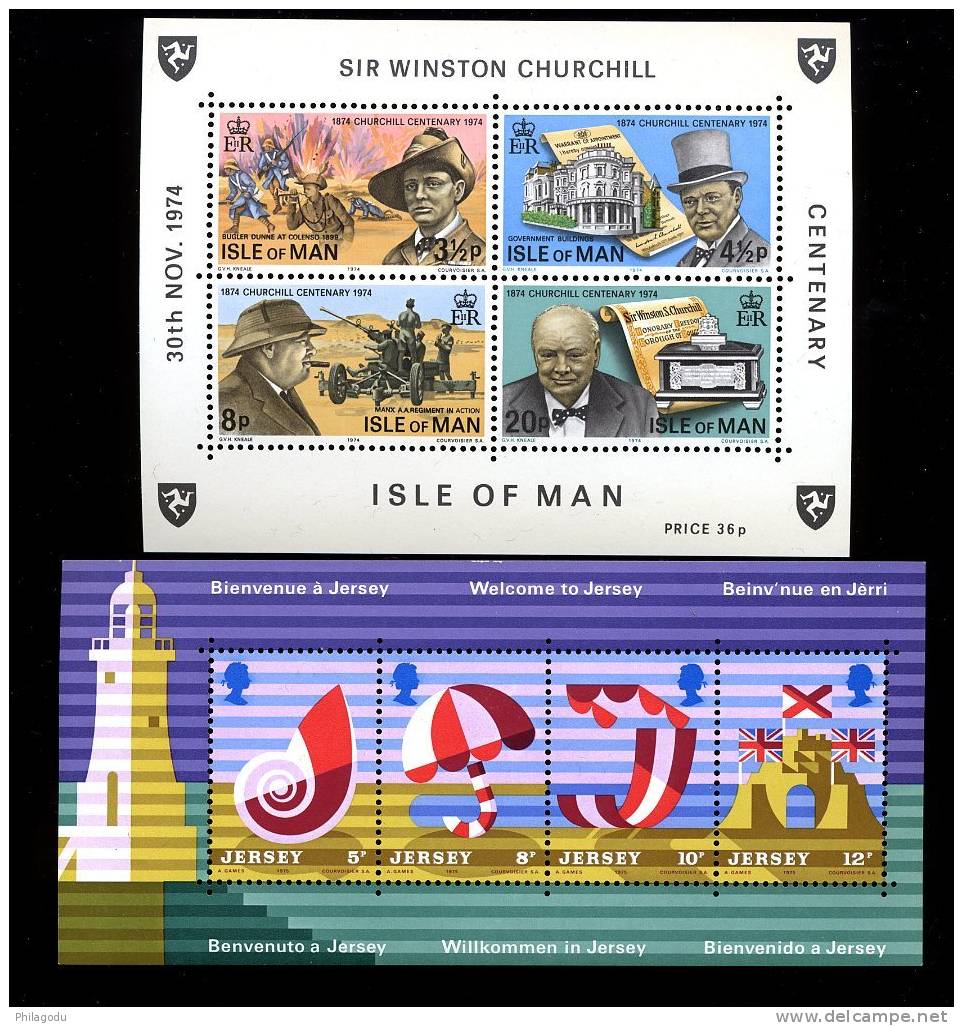 Jersey 1975 Tourisme  Bf N° 1 ==  Isle Of Man Bloc  1,100° Naissance Churchill, - Sir Winston Churchill