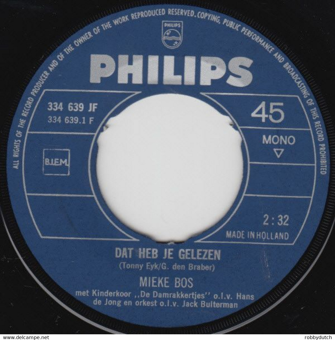 * 7" * MIEKE BOS - DAT HEB JE GELEZEN (Holland 1968 Ex-!!!) - Otros - Canción Neerlandesa
