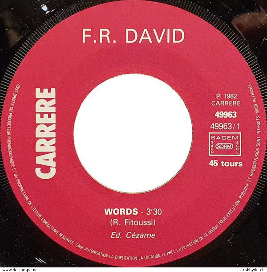 * 7" * F.R. DAVID - WORDS (France 1982) - Disco, Pop