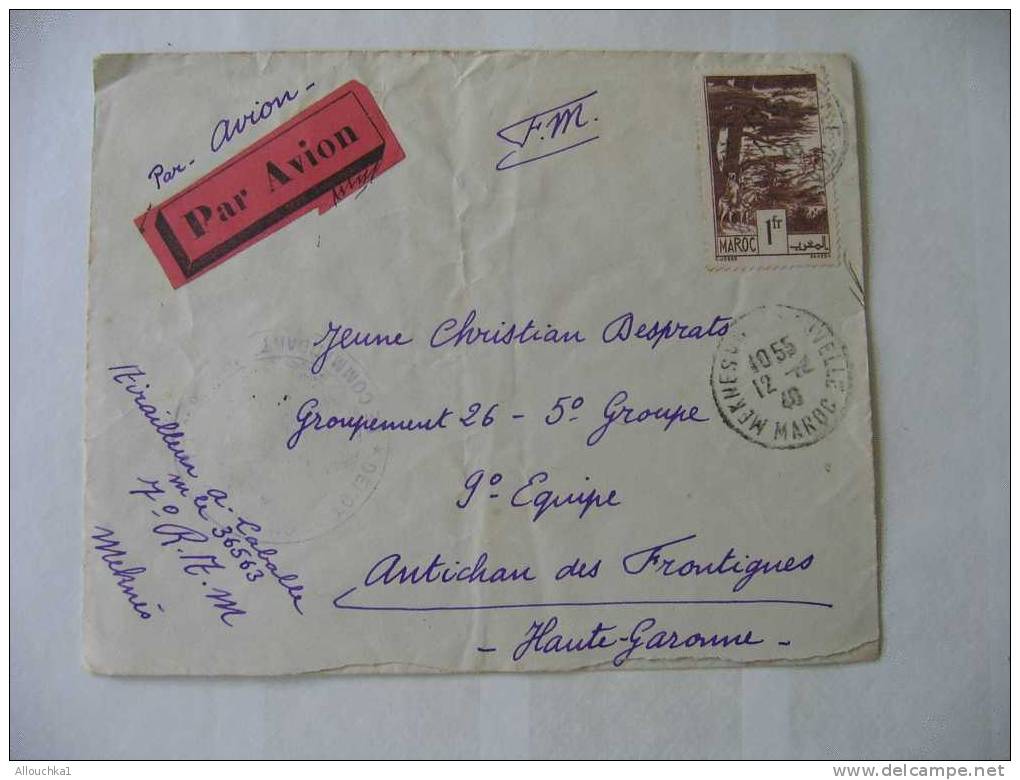 MARCOPHILIE LETTRE:MAROC EX PAT FRANCAIS-CACHET COMMANDANT 7EME REGIMENT TIRAILLEUR MILITAIRE LABALLE FM 1940 AVION - Covers & Documents