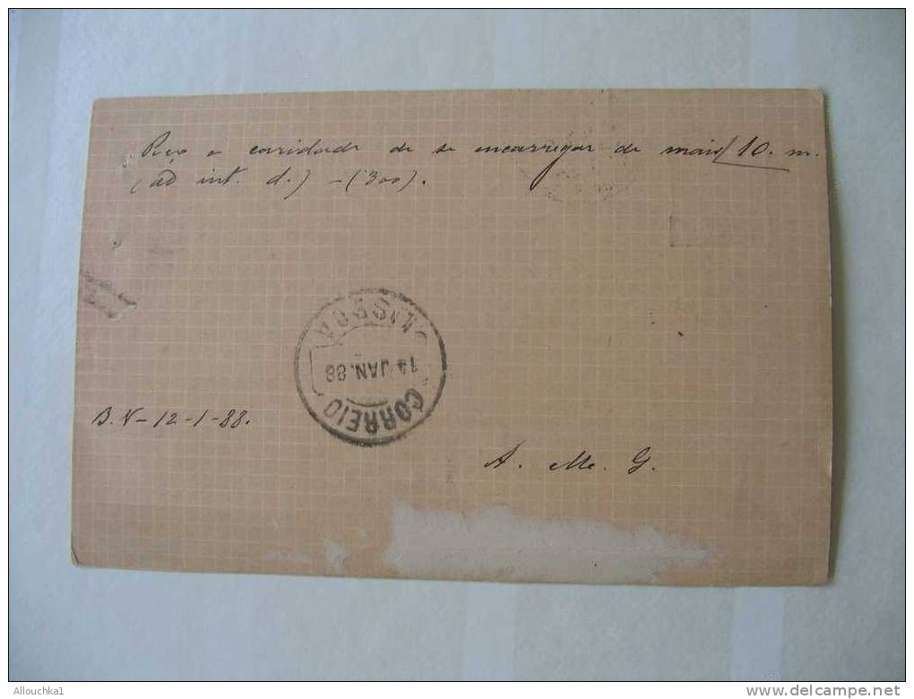 1888 MARCOPHILIE LETTRE ENTIER POSTAL :DU PORTUGAL  CORREO -PORTO DU 13-JAN-1888 POUR LISBOA - Marcophilie