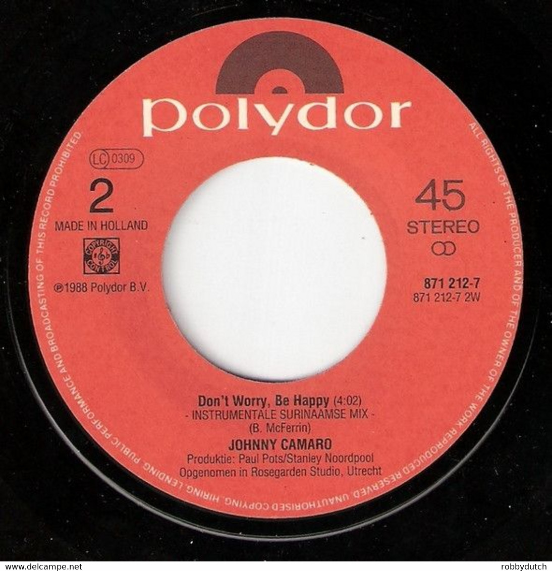 * 7" * JOHNNY CAMARO - DON'T WORRY BE HAPPY (Holland 1988 Ex-!!!) - Otros - Canción Neerlandesa
