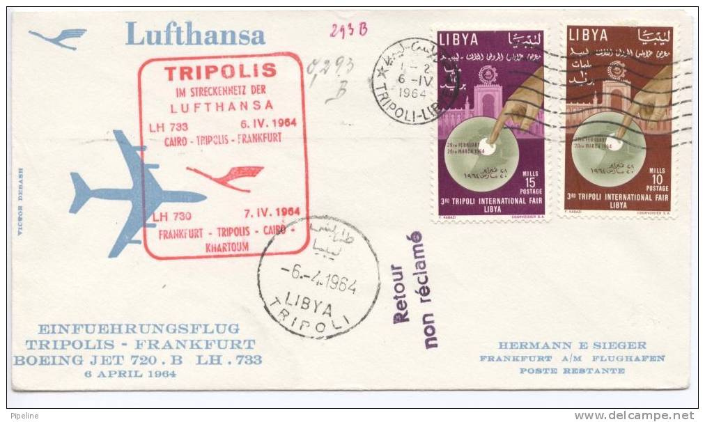 Libya First Flighjt Lufthansa Cairo -Tripoli - Frankfurt 7-4-1964 - Libye